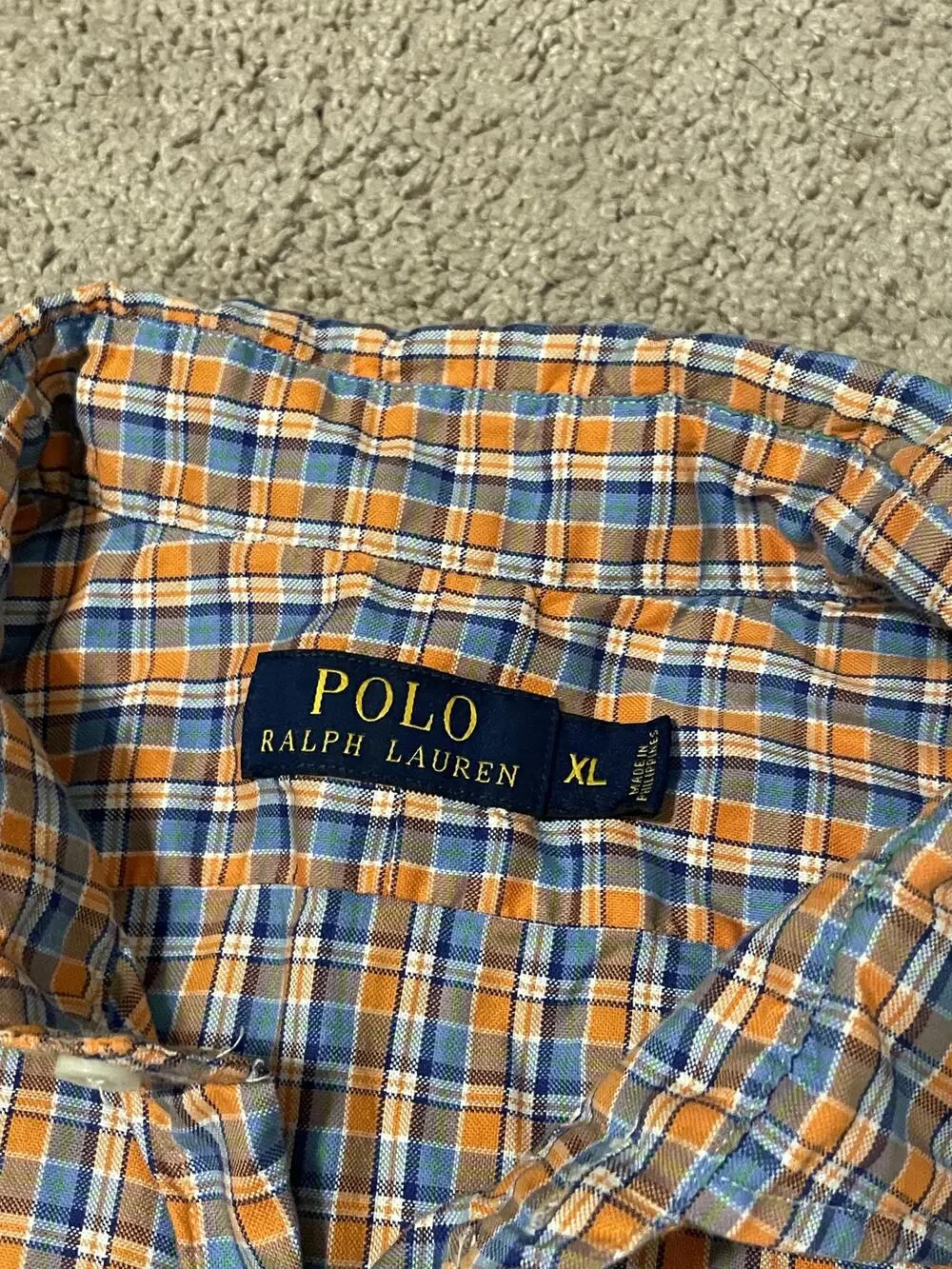 Polo Ralph Lauren Shirt Mens XL Orange Blue Plaid Button Up Long Sleeve Casual